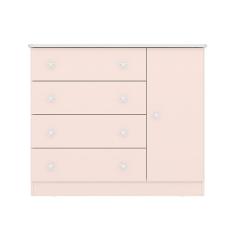 Cômoda Infantil 1 Porta E 4 Gavetas Doce Sonho Rosa Acetinado - Qmovi Rosa Acetinado