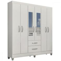 Guarda Roupa Casal Real 6 Portas 2 Gavetas MDP com Espelho Branco Atualle Móveis