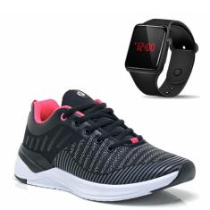 Tênis Academia Feminino Caminhada + Relógio Digital LED Esportivo-Feminino