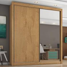 Guarda Roupa Solteiro com Espelho 2 Portas 4 Gavetas - Zurique-Amêndoa - Móveis Europa