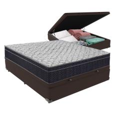Conjunto Cama Marrom Casal Box com Baú e Colchão Airtech D45