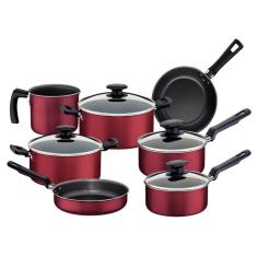 Jogo de Panelas Loreto 7 Peças em Alumínio com Revestimento Interno e Externo Antiaderente Vermelho Tramontina 20399/783