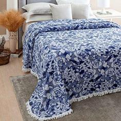 Colcha Chenille Canelada Franja 2,20X2,40M Azul Jolitex 6147
