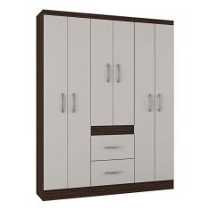 Guarda Roupa Casal Milão 6 Portas Chocolate Off White – Poquema
