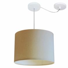 Lustre Pendente Cilíndrico Com Desvio Md-4227 Cúpula em Tecido 40x30cm Algodão Crú - Bivolt