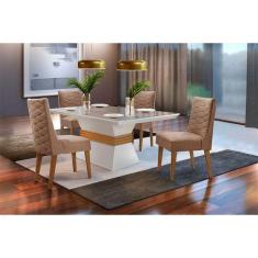 Sala De Jantar Lucy 120 Tampo MDF Vidro Com 4 Cadeiras Safira Rufato