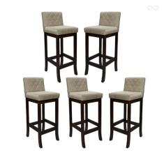 Kit 5 Banquetas Média para Balcão Tóquio em Madeira Maciça Matelassê S