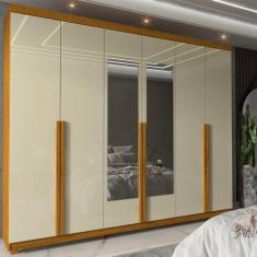 Guarda-roupa Casal 6 Portas com Espelho com Pés Imperatriz Naturale/off White