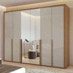 Guarda-Roupa Casal Imperatore 6 Portas com Espelho 100% Mdf Amêndoa Clean /Off White - Móveis Lopas
