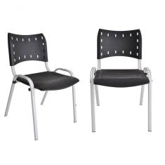 Kit 2 Cadeira Iso para Escola Escritório Comércio Preta Base Branca