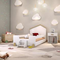 Cama Infantil Montessoriana Com Escadinha Solteiro Ayla - Branca E Natural - Cor: Branco