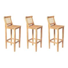 Kit 3 Banquetas Alta De Ripada Com Encosto Confort - Natural - Bege