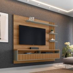 Painel Para Tv Até 65 Polegadas Ripado Araruna Linea Brasil Amêndoa/Titânio