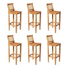 Kit 6 Banquetas Alta De Ripada Com Encosto Confort - Castanho - Marrom