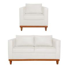 Kit Sofa 2 Lugares E Poltrona Europa Bouclé - Amarena Móveis Cor Branco