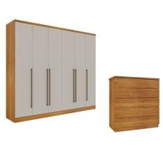 Guarda Roupa 6 Portas Portugal E Comoda 5 Gavetas Premium Espresso Móveis Cinamomo Off White