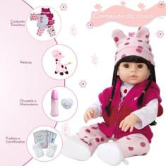 Boneca Reborn Nicole Girafinha Morena Olhos Castanhos Itens - Cegonha 