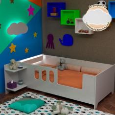 Cama Juvenil Livia com Led Prateleiras Divaloto - Branco + Nuvem de Le