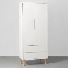 Guarda-Roupa Theo 2 Portas com Pés Retrô Natural - Branco Fosco - Abra