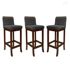 Kit 3 Banquetas Alta para Balcão Nice em Madeira Matelassê Suede Cinza CCS
