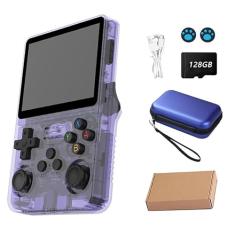 Console de video game portátil R36S Retro de 128 GB,r36s console portatil, mais de 39.000 jogos, r36s arkos, tela IPS de 3,5 polegadas,3500mAH,reprodutor de vídeo de bolso [linux] (Roxo)