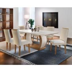 Sala de Jantar Milena 6 cadeiras Grécia Rufato, Off White/Imbuia/Off W