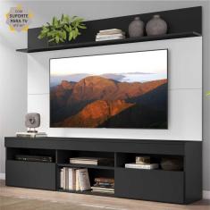 Rack com Painel TV 65&quot; Madri Multimóveis com Suporte e Prateleira Preto/Branco