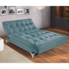 Sofá Cama 3 Lugares Versátil Império Estofados Azul Turquesa