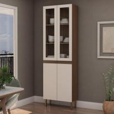 Paneleiro de Cozinha com 4 Portas e Porta de Vidro Genialflex Ébano/Off White