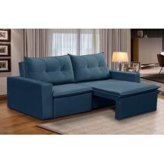 Sofá Retrátil 2 Lugares 1,80m Luna Suede Azul Adonai Estofados