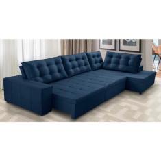 Sofá de Canto Retrátil e Reclinável com Molas 3,40x2,00 Jacke Suede Azul Adonai Estofados