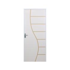Kit Porta de Madeira Decorada 215x75cm com Batente de Aço 06cm Cantareira MGM Branco