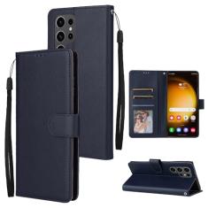 Capa carteira para Samsung Galaxy S24 Ultra, 3 compartimentos para cartão e 1 compartimento para dinheiro com suporte, capa protetora clássica de couro com alça magnética flip para Samsung S24 Ultra