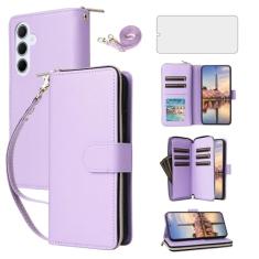 Asuwish Capa de celular para Samsung Galaxy A35 5G com protetor de tela de vidro temperado e carteira com zíper, compartimento para cartão, suporte, alça de pulso, acessórios para celular A 35 35A