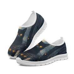 GOSTONG Tênis masculino antiderrapante, sola macia, confortável, corrida ao ar livre, respirável, malha fresca, tênis de academia, branco, 34 a 48, Gato preto, 36