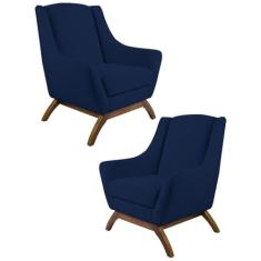Kit 2 Poltronas Decorativas Base Manu Madeira Juliet B-304 Veludo Azul Marinho - Domi