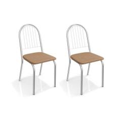 Cadeira Sala de Jantar Noruega 2C077 Kit 2 Un Cromado/Linho Capuccino 