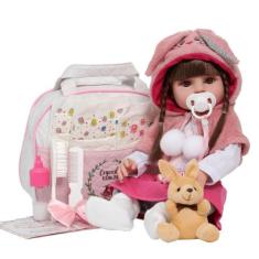 Bebê Reborn Cegonha Dolls Cabelos Castanhos Longos Vinil - Cegonha Reb