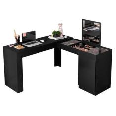 Escrivaninha de Canto com Penteadeira Star Preto Fosco - Mobler, Preto