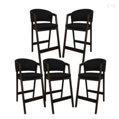 Kit 5 Banquetas Alta com Encosto Ravena Madeira Maciça Maciça Capuccin