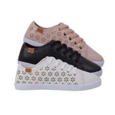 Kit 3 Pares Tênis Sapatênis Feminino Casual Detalhe Flor Básico Leila 