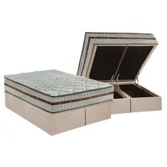 Cama Box Baú Queen: Colchão Molas MasterPocket Ensacadas Anjos Classis + Base crc Suede Clean(158x198)