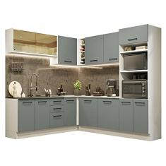 Cozinha Completa de Canto Madesa Agata 459001 com Armário e Balcão (sem Tampo e Pia) - Branco/cinza