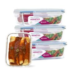 Kit Conjunto 4 Potes Vidro Hermético Tampa Plástico Marmita Mantimento