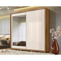 Guarda Roupa Casal Dhara 02 Portas Deslizantes Com Espelho Freijó Off White Moval