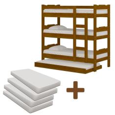 Treliche Madeira Maciça Com Auxiliar E 4 Colchões Imbuia Esmeralda Nemargi