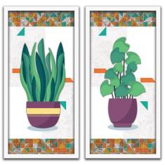 Conjunto Quadros Decorativos 2 pçs 20x45 Vasos e Azulejos - SHD  Solei