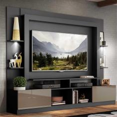 Rack Estante c/ Suporte TV 65&quot; e Leds Berlim Multimóveis Preto/Lacca Fumê