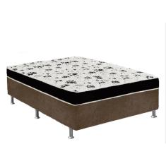 Cama Box Casal Suede Marrom + Colchão Casal Suede Preto Espuma 138x188x55