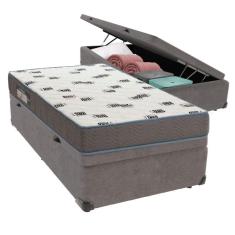 Cama Box Solteiro Com Bau Ortobom D33 Light Cinza